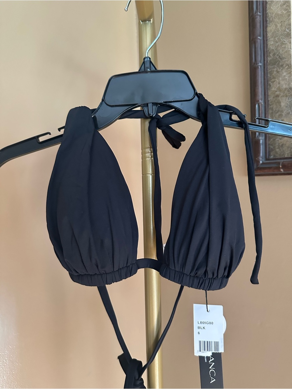 Black Halter Swim Bikini Top - Women's Adjustable Tie